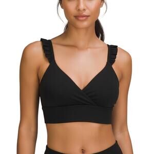 OFFLINE by Aerie Xtra Ruffle Sports Bra Black Plunge Neck Women’s Large NWT